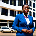 Harare - Modern Business**

"A professional businesswoman in a modest business suit, standing in front of a modern office building in Harare, Zimbabwe. The background includes a bustling city street with cars and pedestrians. Fully clothed, appropriate attire, safe for work, perfect anatomy, natural proportions, professional photography, high quality."

**